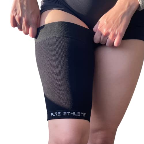 Thigh Compression Sleeve – Hamstring, Quadriceps, Groin Pull and Strains – Running, Basketball, Tennis, Soccer, Sports – Athletic Thigh Support (Single) (2 Sleeves - Midnight Black, XL)