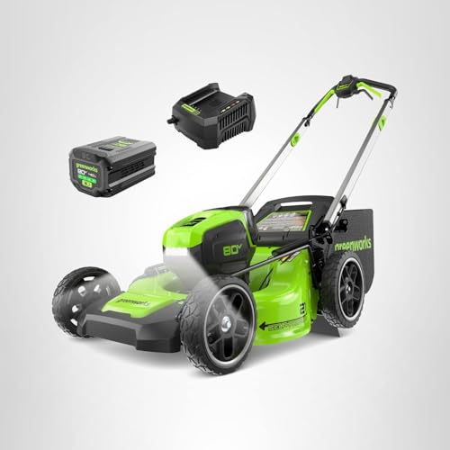 Greenworks 80V 21" Self-Propelled Cordless Lawn Mower – Brushless Motor, LED Lights, 4.0Ah Battery & Rapid Charger (75+ Compatible Tools)