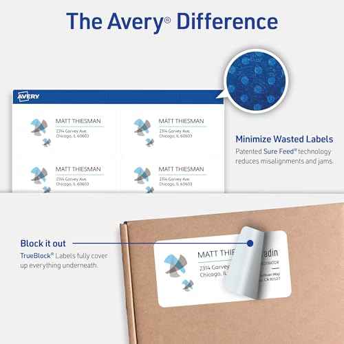Avery Printable Shipping Labels with Sure Feed, 2" x 4" Customizable Stickers, White, 500 Blank Mailing Labels, Great for Mailing, Shipping, and More (5-Pack of 18163)