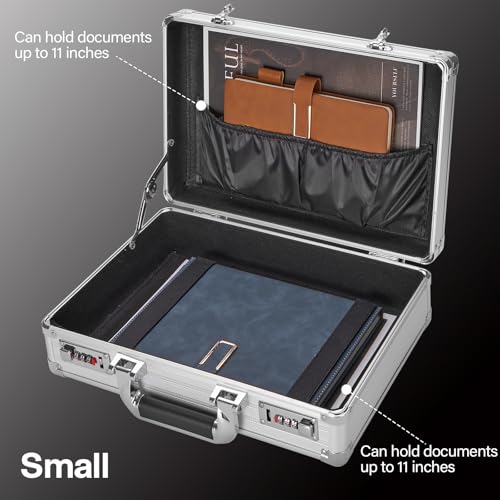 File Organizer Storage Box - 14.2 x 9.8 x 4.5 Inch Medium, Portable Locking Storage Totes with Dual Combination Locks, Lock Boxes for Personal Items, Cash, Briefcase - Silver