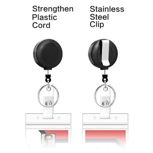 2 Pack Badge Reels Retractable with Key Rings, ID Badge Holder with 2 pcs Waterproof Extra Thick ID Card Holders, Belt Clip (Black)