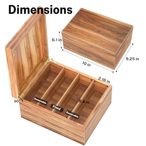 Neando 5x8 Index Card Organizer with Lid ? Extra Large Acacia Wood Storage Box with 4 Compartments, 20 Blank Tabs, Holds 600 Cards ? File Box for Recipes, Projects, School Notes & Office Organization