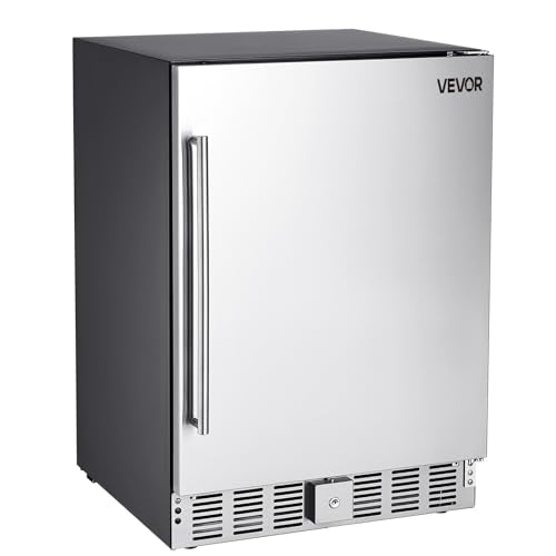 VEVOR 24-Inch Outdoor Beverage Refrigerator, 150 QT Built-in Drink Fridge, 0.56 kWh/Day Energy-Efficient Cooler with 304 Stainless Steel Door, Holds 180 Cans for Outdoor Kitchen, Home Bar, Patio