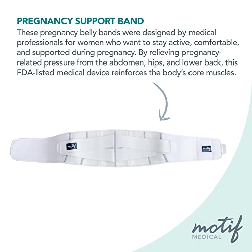 Motif Medical Pregnancy Support Band – Breathable, Adjustable Pregnancy Belly Support Band - Maternity Support Band Relieves Pressure on Abdomen, Lower Back, Hips & Pelvis (Extra Small, White)