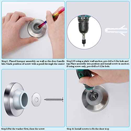 Pangda Concave Wall Door Bumper Stop Silver Stainless Steel Wall Door Bumper with 1-1/8 Inch Gray Round Rubber Protector Stops(Silver,30 Pieces)