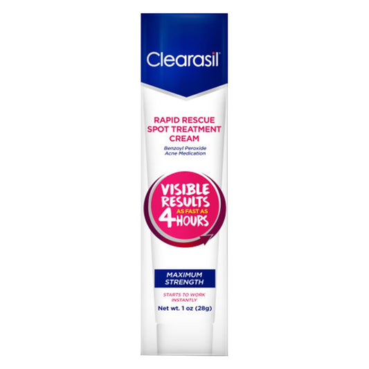 Clearasil, Cream Rapid Rescue Spot Cream with Benzoyl Peroxide Medication for Relief in as fast as 4 hours, Vanishing Acne Treatment, 1 Ounce