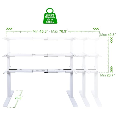 Fromann Dual Motor Standing Desk Frame 3 Tier Legs Sit Stand up Electric Height Adjustable Desk Base for Home and Office (White)