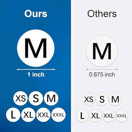 3500 Pcs 1 Inch Size Stickers for Clothing XS-XXXL, Self Adhesive Clothing Shirt Size Stickers Rolls, Round Black Apparel Size Labels Stickers for T-Shirts Trousers Skirt Retail & Home