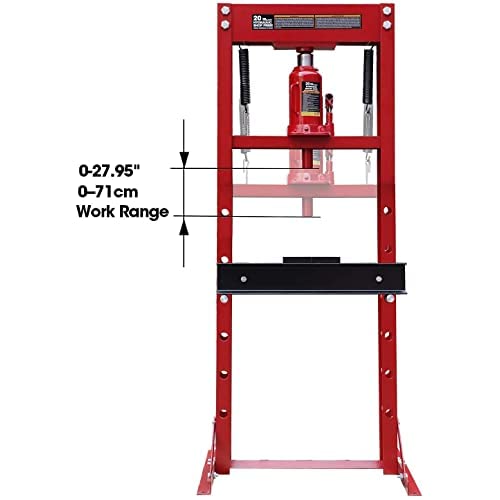 Big RED ATY20011R Torin Steel H-Frame Hydraulic Garage/Shop Floor Press with Stamping Plates, 20 Ton (40,000 lb) Capacity, Red
