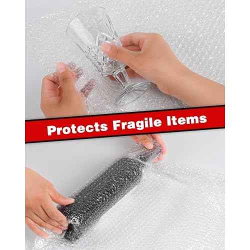 2-Pack Bubble Cushioning Wrap Rolls, 3/16" x 17" x 72' ft Total, Perforated 12" 20 Fragile Stickers for Shipping, Packaging, Mailing