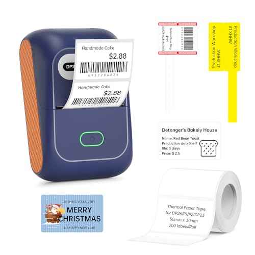 DP26 Label Maker Machine with Tape Portable Thermal Printer Bluetooth Sticker Maker Compatible with Android iOS PC Barcode Label Printer for Small Business, Home, Kitchen, School, Office (Blue)
