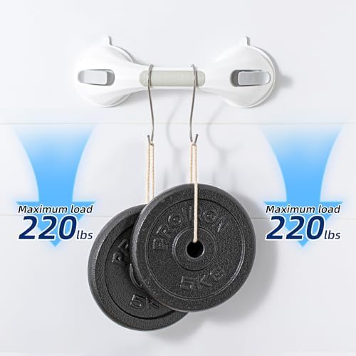 Shower Handle 2 Pack, 12 Inch Grab Bar for Bathtubs and Showers, Strong Suction Cup Safety Handrail for Seniors, Elderly, Injury Recovery, No Drilling Waterproof Bathroom Grip, Grey