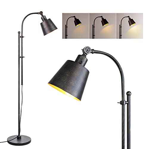 Floor Lamp, Industrial Floor Lamps for Living Rooms & Bedrooms - Rustic Farmhouse Reading Lamp Standing, Adjustable Metal Heads Indoor Task Lighting for Living Room Office Home D?cor (Rustic Black)