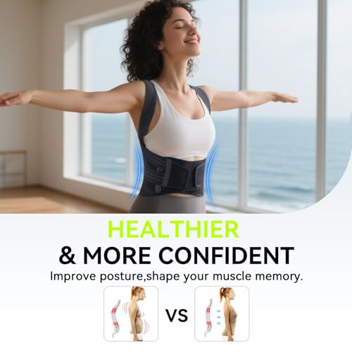 2025 New Posture Corrector for Women & Men, [Enhanced Support & Breathable Mesh] Upgraded Back Brace, Adjustable Shoulder Straightener for Neck & Back Pain Relief, Scoliosis Improvement(Black Gray,M)