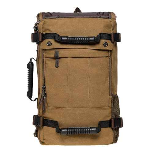 KAUKKO Canvas Travel Backpack Multi-Functional Bag Fits 17" Laptop, Large Capacity Hiking Backpack, Outdoor Casual Daypack KHAKI,23.8L