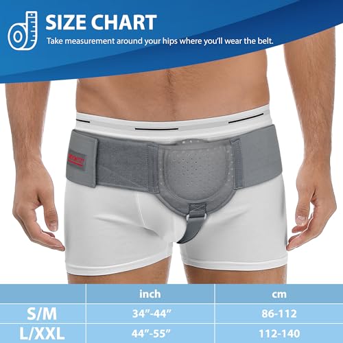 ORTONYX Inguinal Hernia Belt for Men and Women with Removable Compression Pad and Adjustable Waist Strap, Hernia Support Truss for Inguinal, Incisional Hernias, Left/Right Side - Gray S/M