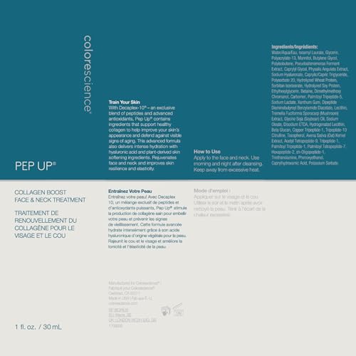 Colorescience Pep Up Collagen Renewal Face & Neck Treatment, Promotes Collagen and Elastin Production, 10 Peptides to Defend Against Signs of Aging