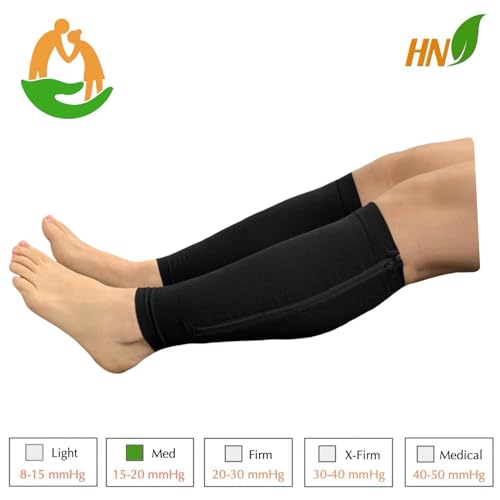 Seniors Care Footless 15-20 mmHg Compression Shin Calf Leg Men Women 1 Pair Zipper Sleeves (Black, 3X-Large)