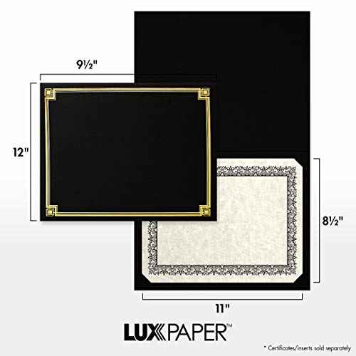 LUXPaper 9.5" x 12" Certificate Holders | Black Linen | Embossed Gold Foil Border | 100lb. Cover | 25 Qty