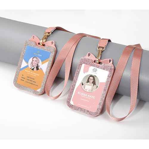 2 Pack Lanyards for ID Badge Holder Bling Sparkly Cute ID Card Holder with Lanyards for Women (Pink and White)