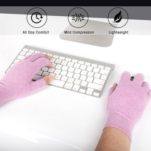 2 Pairs Arthritis Compression Gloves for Women Men, Fingerless Breathable & Moisture Wicking Compression Gloves for Relieving Carpal Tunnel Aches, Rheumatoid Pains, Joint Swell Purple S