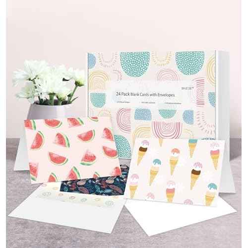 24 Pack Blank Greeting Cards for All Occasions, 4" x 6" Boxed Greeting Note Cards with Self-adhesive Envelopes, 24 Unique Designs - No Repeats