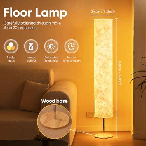 LED Soft Light Floor Lamp, 52" Simple Design Morden Slim RGB 16 Color Changing Tyvek Fabric Shade Dimmable Remote Control & 2 Smart LED Bulbs Standing Lamp for Living Room Bedroom Game Room