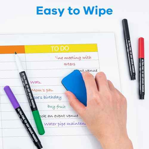 maxtek Dry Erase Markers Ultra Fine Tip, 0.7mm, Low Oror, Extra Fine Point Dry Erase Markers for Planning Whiteboard, Calendar Boards, 6 Count