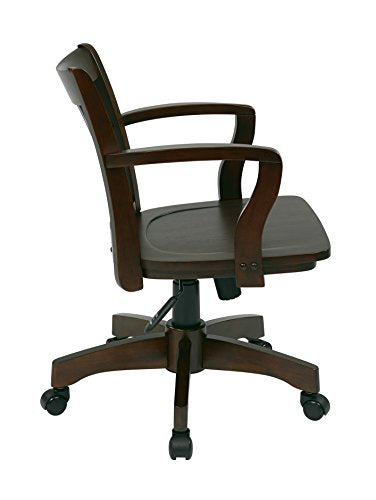OSP Home Furnishings Deluxe Wood Banker's Home Office Desk Chair with Adjustable Height, Locking Tilt and Heavy Duty Base, Espresso Finish