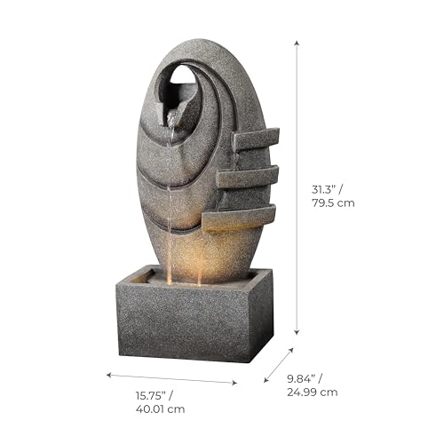 Teamson Home Modern Oval Outdoor Water Fountain–LED Light with Adjustable Flow & Electric Pump, Gray