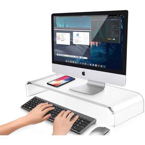 Acrylic Cat-Proof Laptop Stand & Keyboard Protector - 19.7" Clear Monitor Riser with Non-Slip Base for Home Office, Ergonomic Desk Organizer (Supports 50lbs)