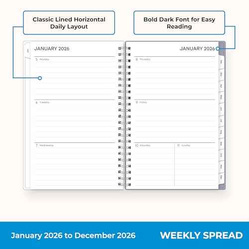 Blue Sky 2026 Weekly and Monthly Planner Calendar, January 2026 - December 2026, 5" x 8", Clear Pocket Cover, Laminated Tabs, Durable Twin Wire Binding, Laila