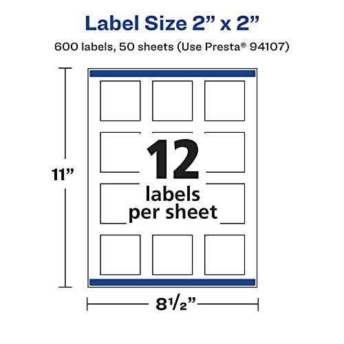 Avery Matte White Removable Square Labels, Sure Feed Technology, Print-to-The-Edge, 2" x 2", 600 Removable Labels, Laser/Inkjet Printable