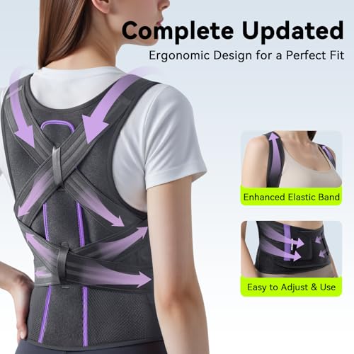 2025 New Posture Corrector for Women & Men, [Enhanced Support & Breathable Mesh] Upgraded Back Brace, Adjustable Shoulder Straightener for Neck Back Pain Relief, Scoliosis Improvement(Black Purple, L)