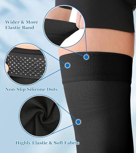 MGANG Medical Thigh High Compression Stockings for Men & Women, Pair, Open Toe, 20-30 mmHg Graduated Compression Support Hose, Opaque, Best for Varicose Veins, Edema, Flight, DVT, Swelling, Black M