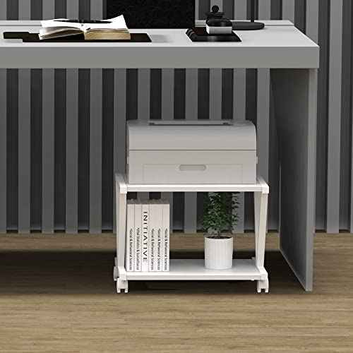 VEDECASA Retro Desktop Printer Stand 2 Double Tiers Wood Printer Shelf Rustic Industrial Farmhouse Wood Storage Book Shelf Organizor for Home Office Stylish Sturdy V Shaped (Dark Grey)