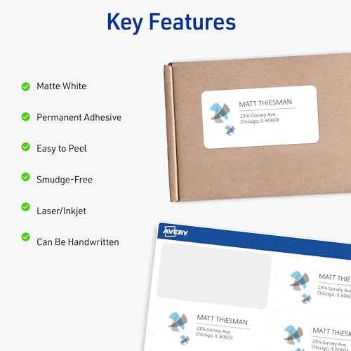 Avery Printable Shipping Labels with Sure Feed, 2" x 4" Customizable Stickers, White, 500 Blank Mailing Labels, Great for Mailing, Shipping, and More (5-Pack of 18163)