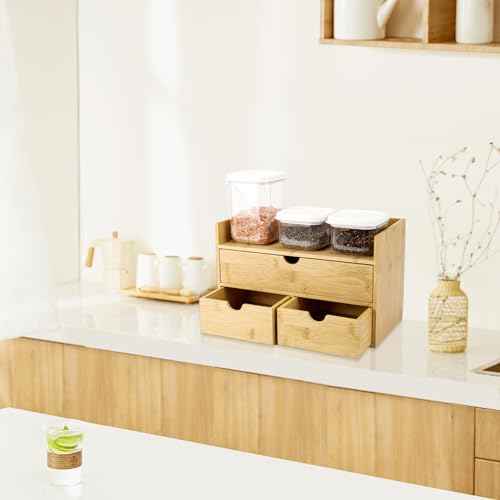 Bamboo Desk Organizer With Drawers Countertop Drawers 3 Drawers Counter Storage Box Corner Desk Organizer for Home Office No Assembly Required