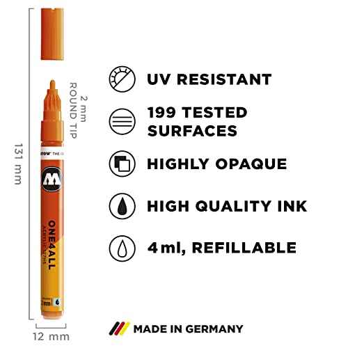 Molotow One4All 127HS Acrylic Marker Basic Set 1 (2.0 mm Line Width, High Coverage and Permanent, Quick Drying, Refillable, for Almost All Surfaces) Pack of 6 Assorted