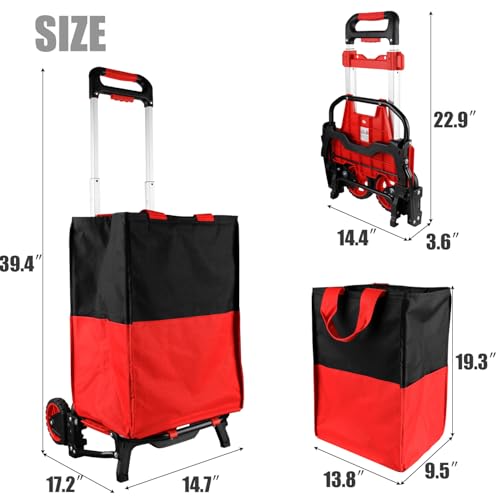 Folding Shopping Cart with Removable Waterproof Bag and Bungee Cord, Heavy Duty Push Cart with Mute Wheels, Portable Hand Truck for Shopping, Groceries, Travel and Office Use