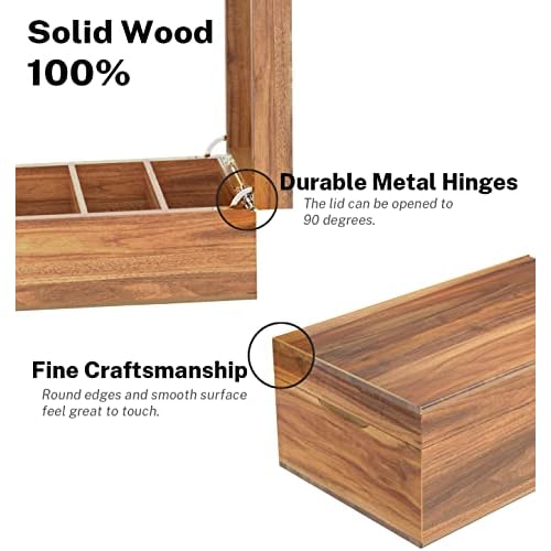 Neando 5x8 Index Card Organizer with Lid ? Extra Large Acacia Wood Storage Box with 4 Compartments, 20 Blank Tabs, Holds 600 Cards ? File Box for Recipes, Projects, School Notes & Office Organization