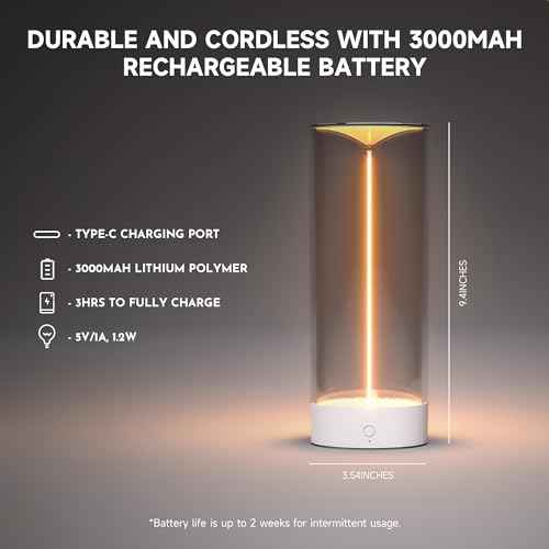 AUGE LIGHT Minimalist Desk Lamp Cordless Table Lamps LED Rechargeable Modern Nightstand Lights Dimmable with 3 Levels for Gaming, Home Office, Bedroom, Living Room, Kitchen, Bar, Restaurant