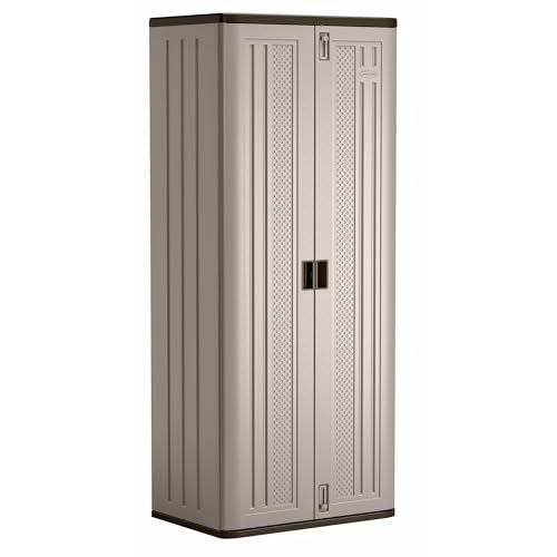 Suncast Tall Storage Cabinet, Platinum Resin Outdoor & Garage Storage Cabinet with Doors & Shelves, Resin, Weather-Resistant, Lockable, Freestanding Utility Closet for Tools & Supplies, Made in USA