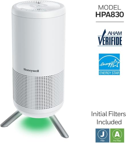 Honeywell HEPA Air Purifier for Home, 900Ft² Rooms in 1 hour, Designer Series, Auto Mode, UltraQuiet Tech, Reduces Dust, Pollen, Pet Dander, Smoke, Odors, White, HPA830W