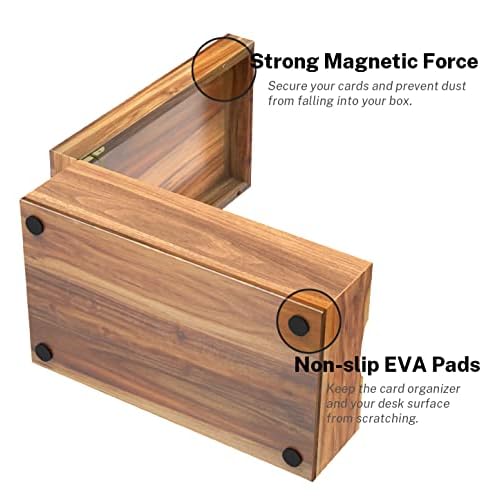 Neando 5x8 Index Card Organizer with Lid ? Extra Large Acacia Wood Storage Box with 4 Compartments, 20 Blank Tabs, Holds 600 Cards ? File Box for Recipes, Projects, School Notes & Office Organization