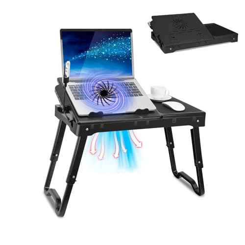Laptop Table for Bed, Bed Table Trays for Eating and Laptops with Adjustable Laptop Stand, Multi-Functional Lap Desk with Internal Cooling Pad, LED Desk Lamp, 4 Port USB Hub, Mouse Pad