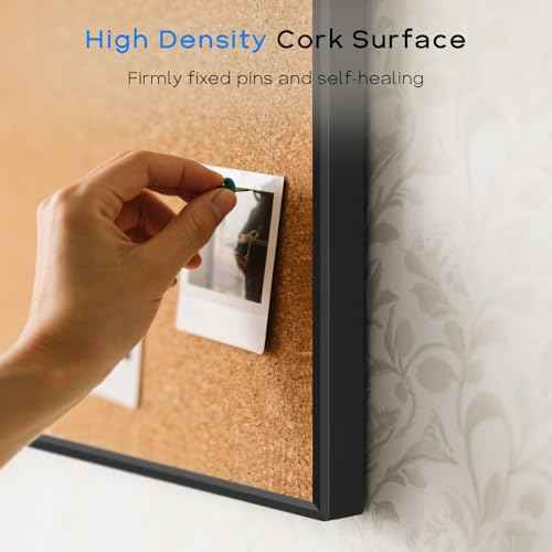 Magnetic White Board and Cork Board Combo, 24" x 18", Dry Erase Bulletin Board, Black Aluminum Frame, Wall Hanging, for Home Office and School