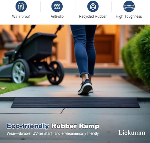 LIEKUMM 3/4" Rise Rubber Threshold Ramp – 1500 lbs Load Capacity Non-Slip Ramp for Doorways, Cuttable Rubber Ramp with Adhesive, Indoor Outdoor Wheelchair Curb Ramp