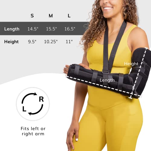 BraceAbility Posterior Long Arm Splint - Elbow Immobilizer Right or Left Forearm Brace with Sling for Fractures, Post-Surgery Recovery, Tendonitis, Bursitis, and Ulnar Nerve Entrapment Relief (S)