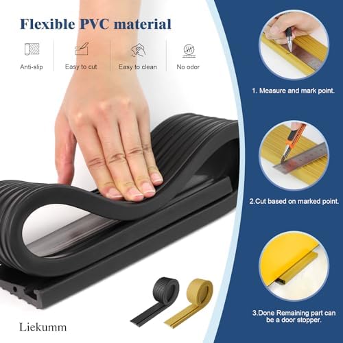 LIEKUMM 1" Rise PVC Threshold Ramp for Doorways, 1700 Lbs Capacity, Transition Ramp for Wheelchairs, Strollers, and Scooters, Cuttable, Black